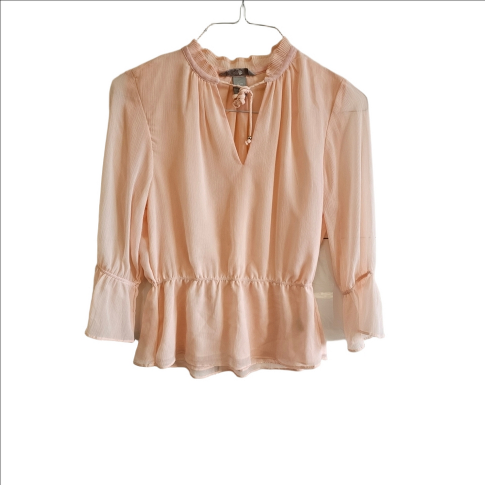 Crinkled V-Neck Chiffon Blouse